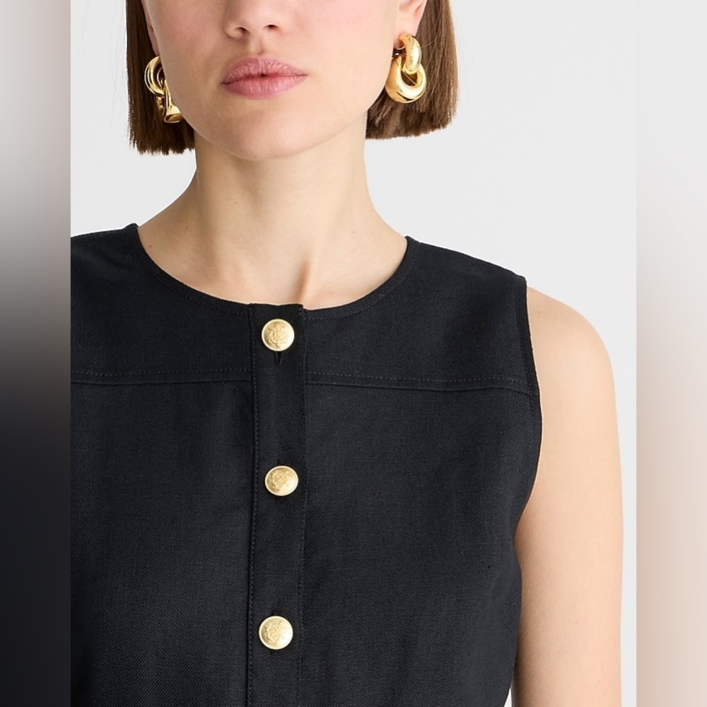J. Crew Sleeveless midi dress in stretch linen blend BY796 00 Black - Picture 2 of 5